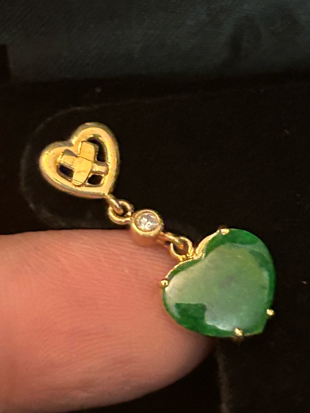 Vintage Gold and Green Gem Heart Earrings